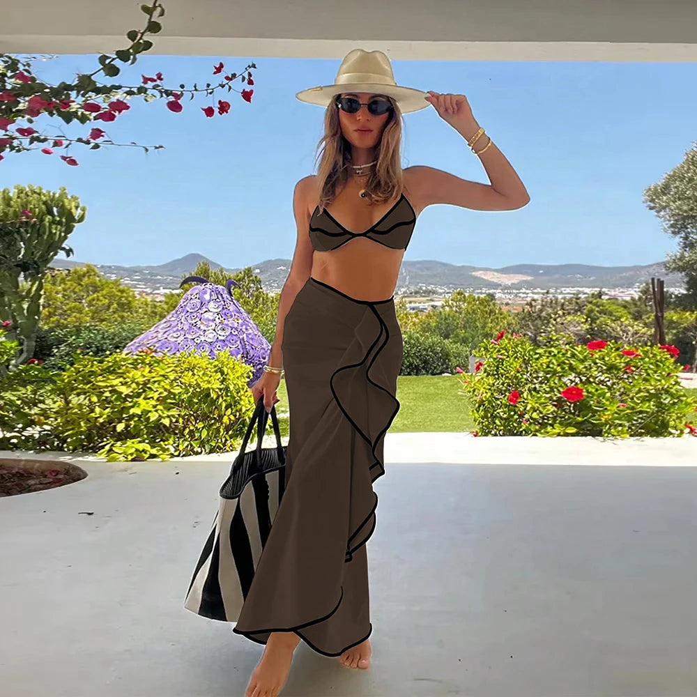 Micro Bikini Swimsuit + Swimsuit Cover-Up Women's 3-Piece Swimwear Set