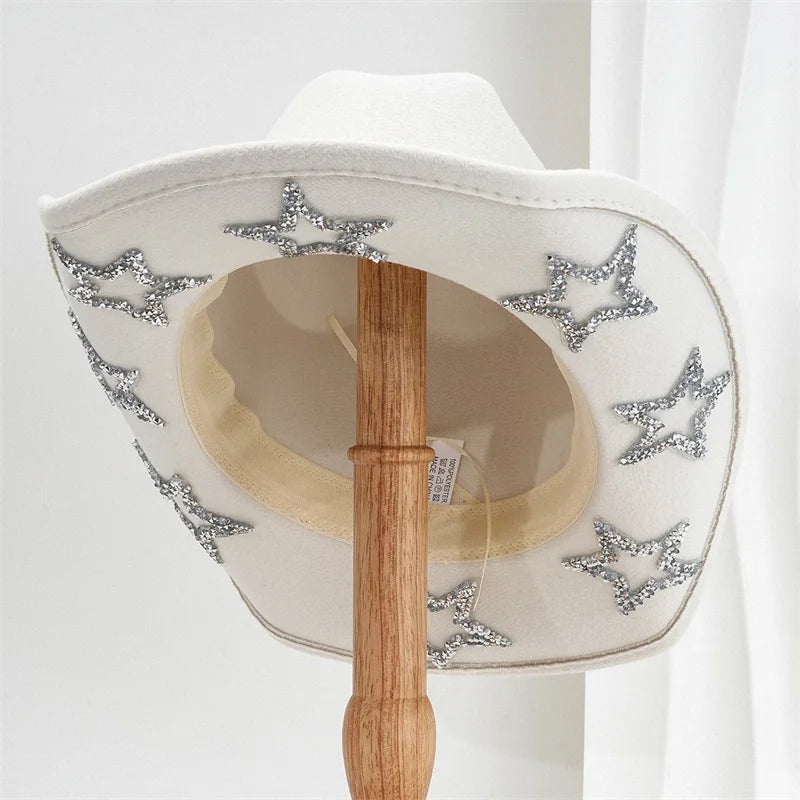 Wide Brim Rhinestone Star Western Fedora Cowgirl Hat