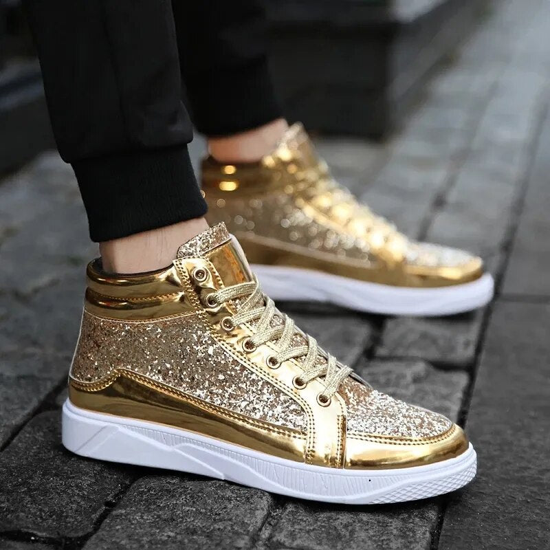 Metallic Glitter Men's Hightop Ankle Boot Sneakers