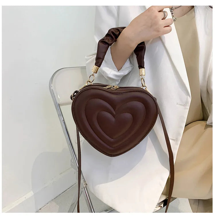 Heart Shape Small Designer Crossbody Solid PU Leather Top Handle Purse