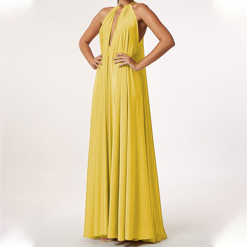 Halter Sleeveless Temperament Deep V-Neck Beach Maxi Dress