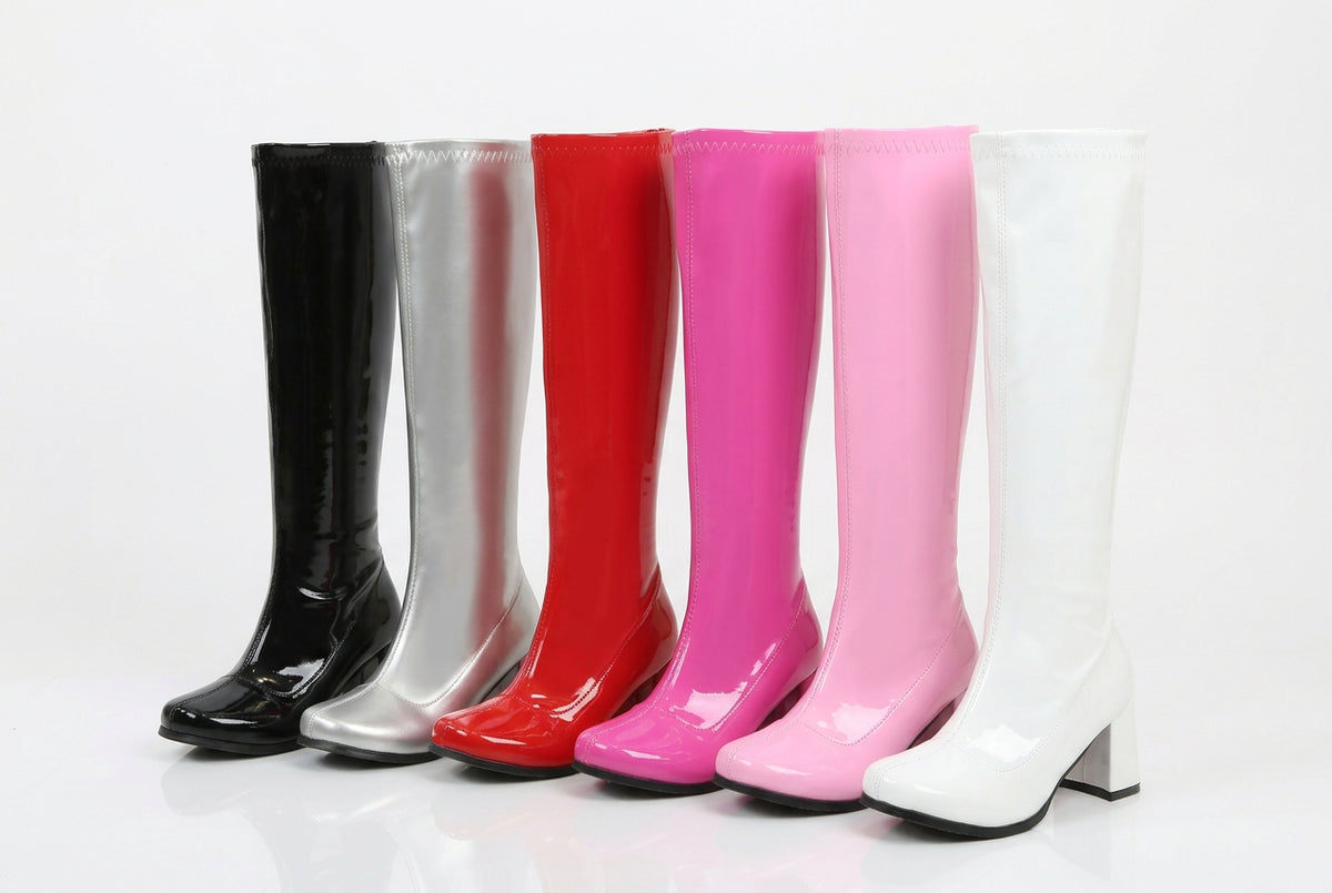 Shiny Patent Knee-High Women's Square Toe Boots