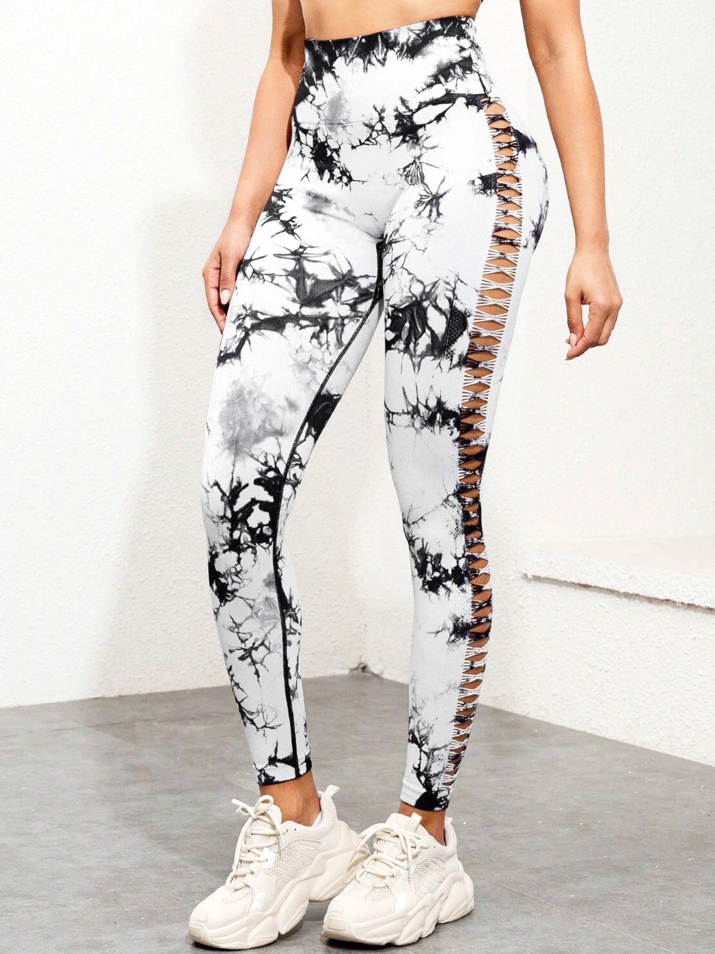 Tie-Dye Ladies Spandex Side Cut-Out Workout Yoga Leggings