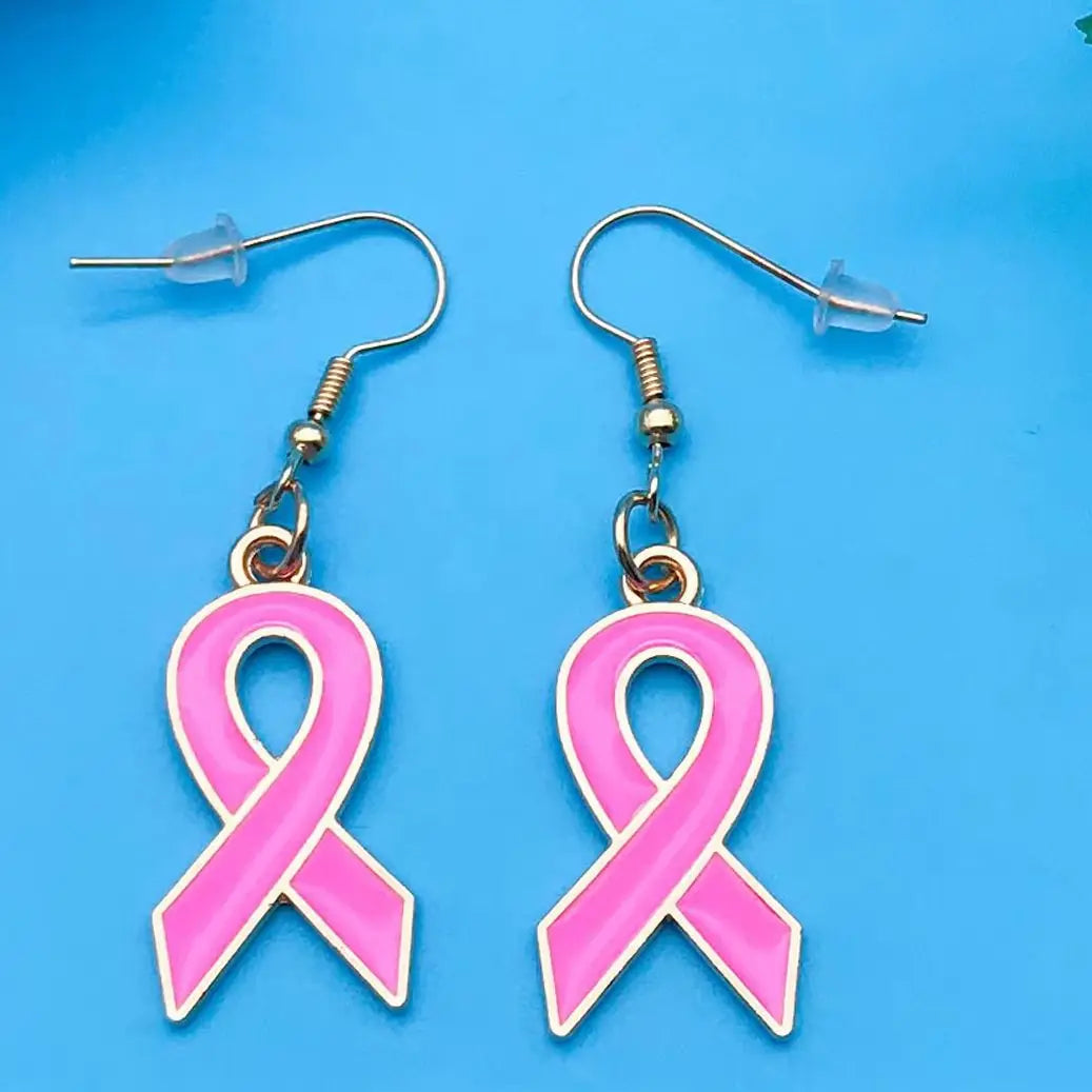 Breast Cancer Awareness Ribbon Alloy Hook Earrings