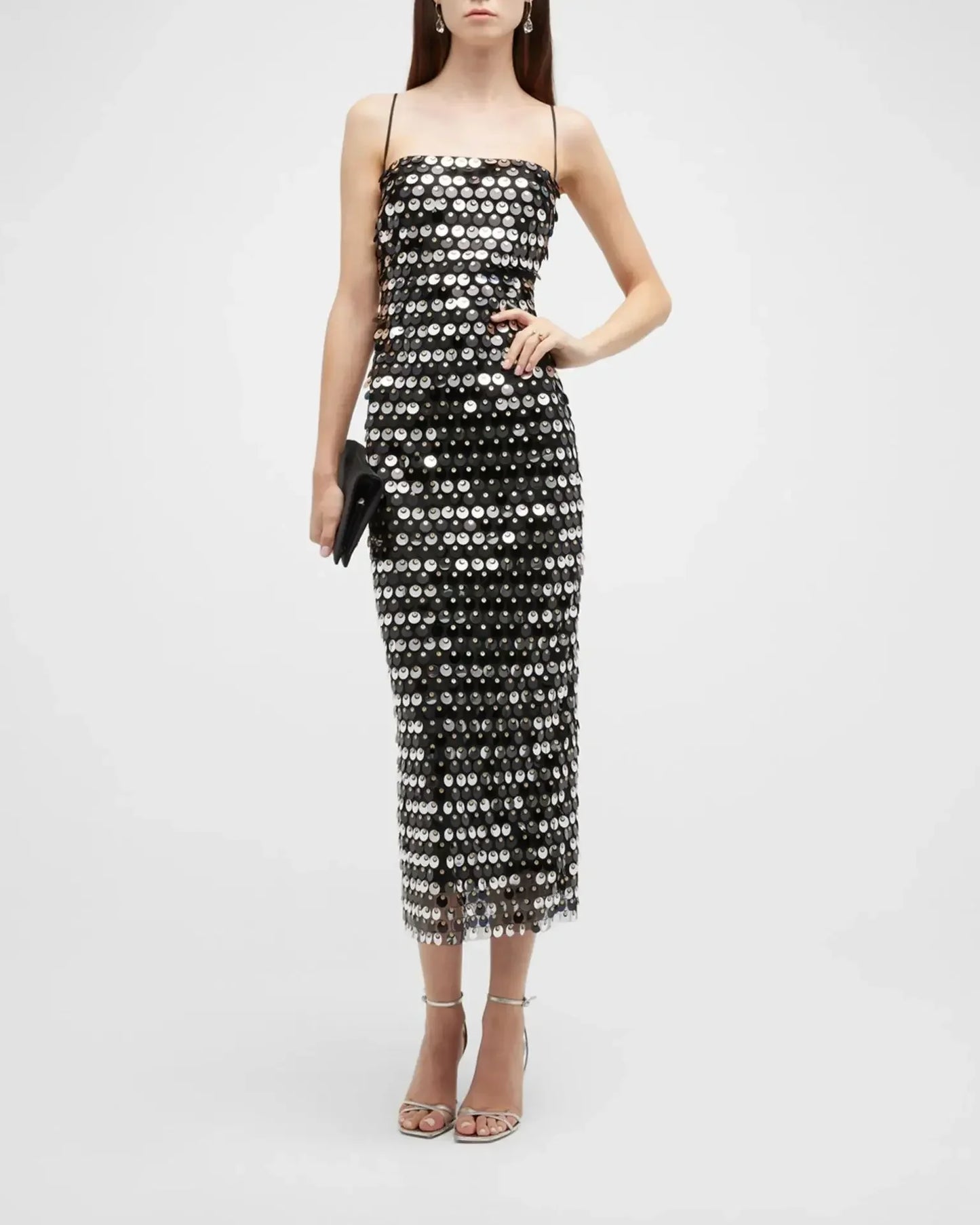 Sparkling Sequin Sleeveless Solid Backless Spaghetti Strap Formal Maxi Party Dress