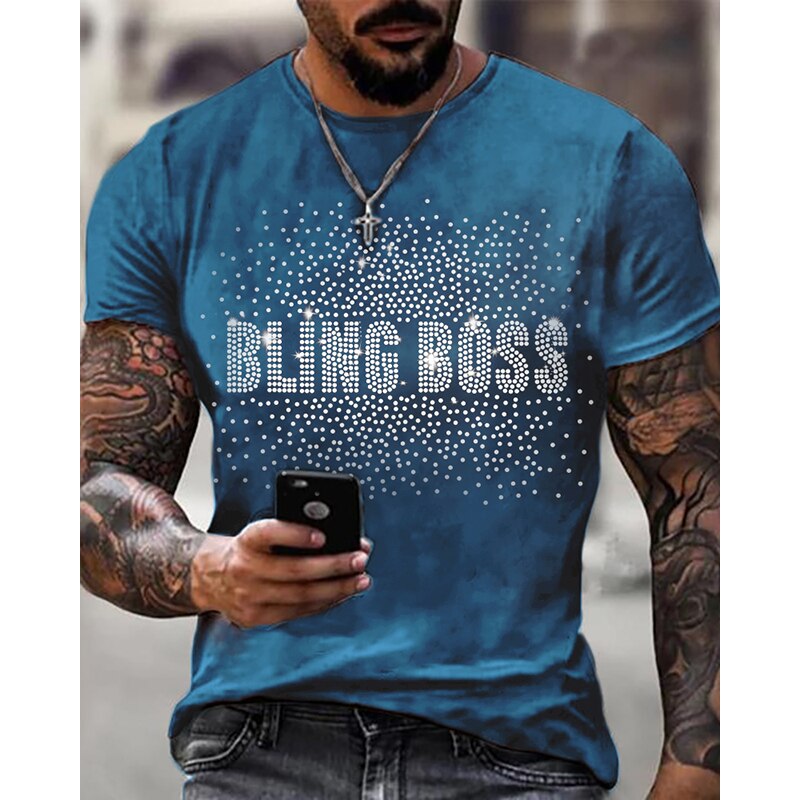 Men's "Bling Boss" Rhinestone Designer Short Sleeve T-Shirt