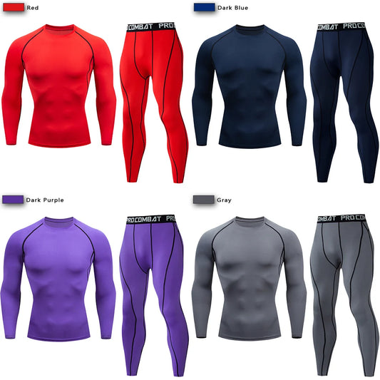 Men's Compression Gym Biking Shirt + Workout Leggings Fitness Athleseuire Set