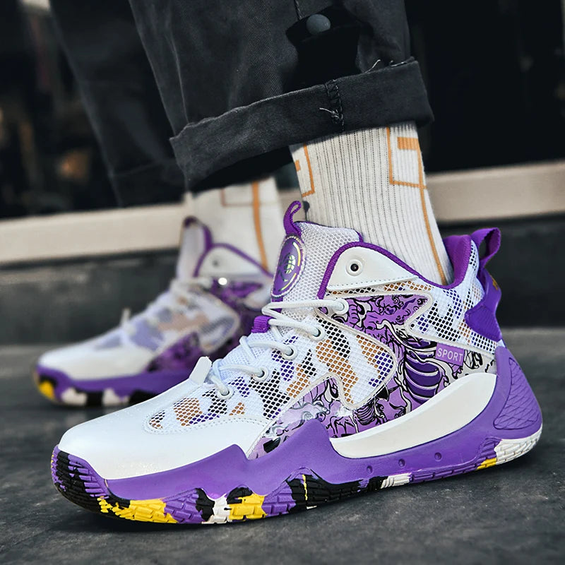 Graffiti Camouflage Purple/White Hightop Basketball Sneakers