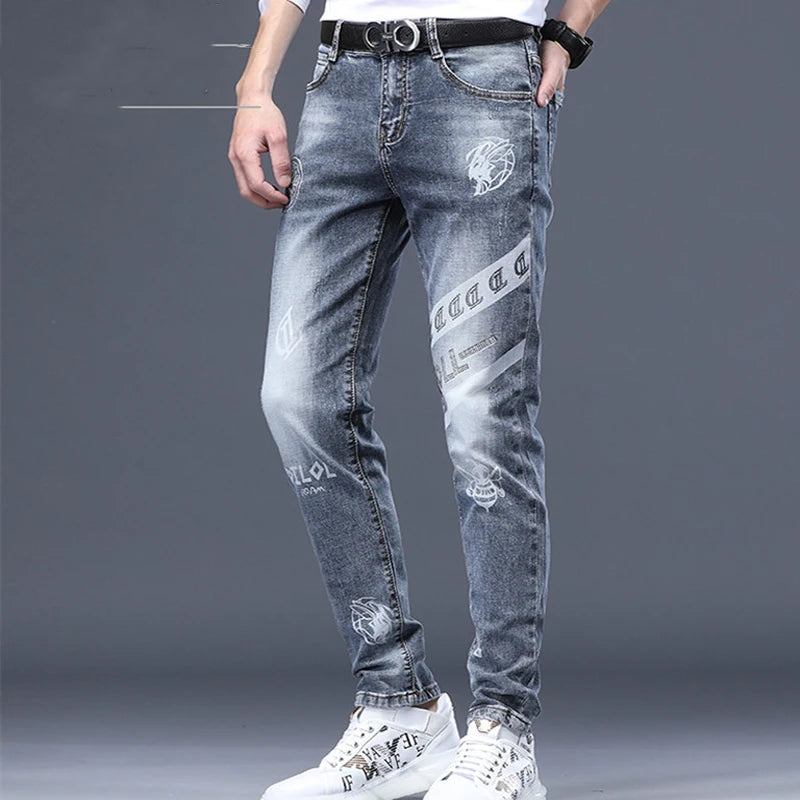 Stonewashed Faded Vintage Hip Hop Streetwear Men's Denim Jeans