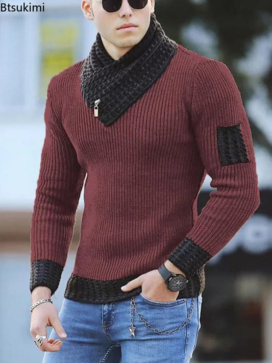 Men's Vintage Knitted Wool Turtleneck Cotton Pullover Sweater