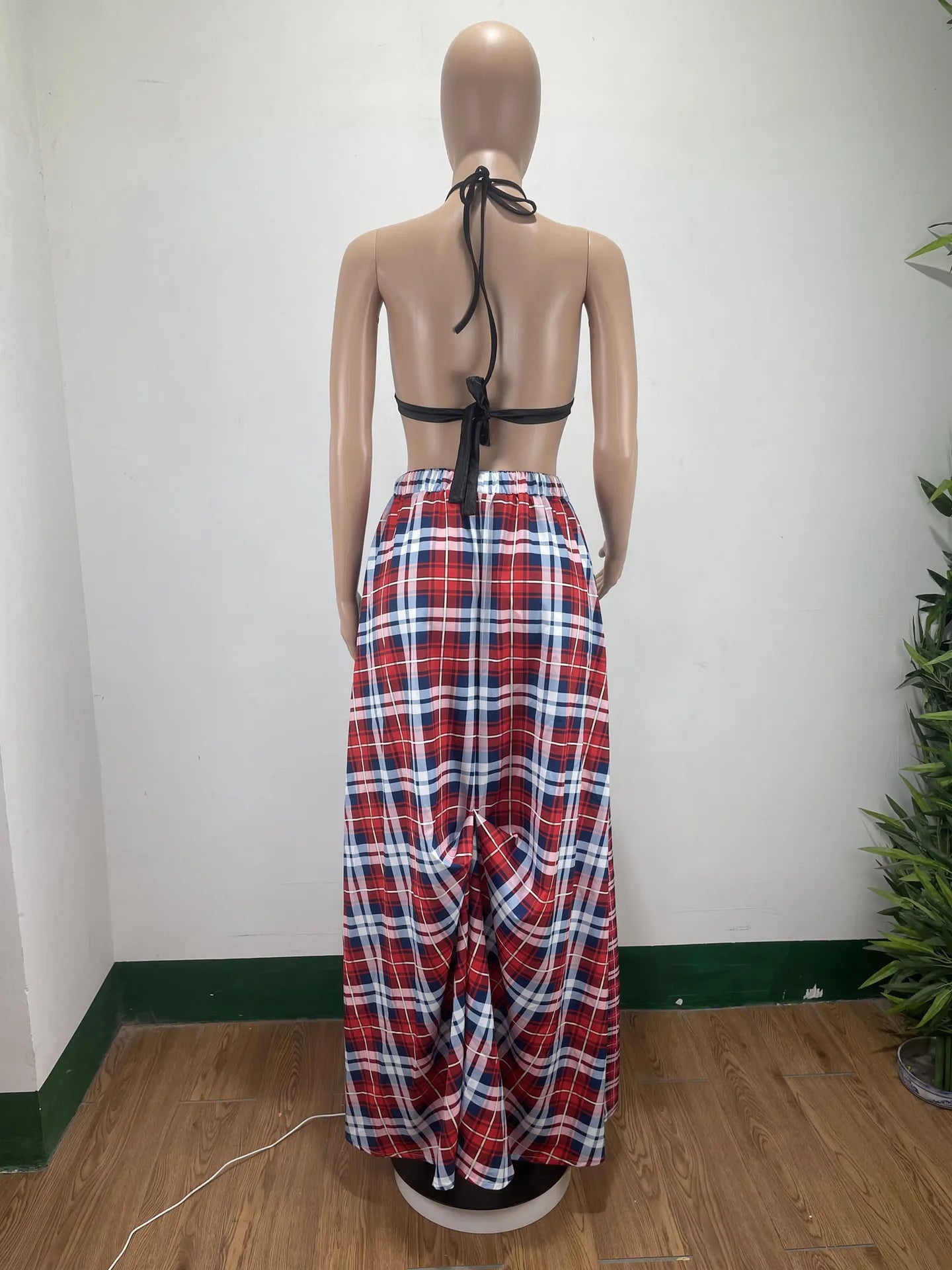 Plaid Patchwork Asymmetrical Big Swing Floor Length Skirt