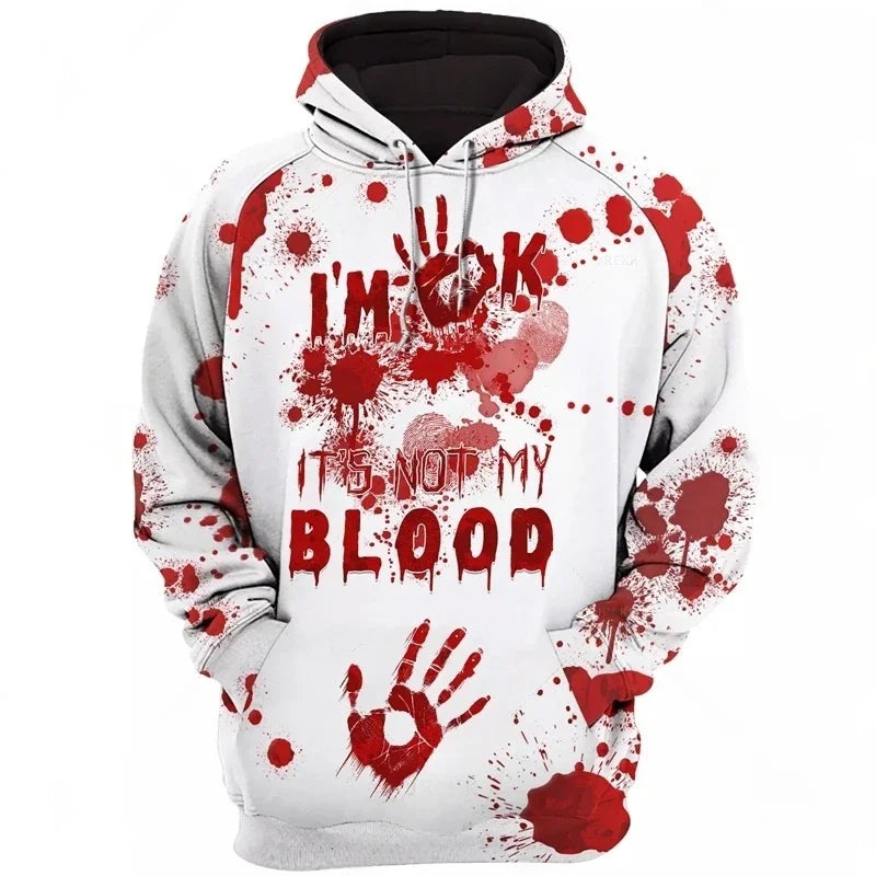 Men's Drawstring Hip-Hop 3D Blood Print Halloween Long Sleeve Hoodie Sweatshirts to 5X Big & Tall - 14 Patterns