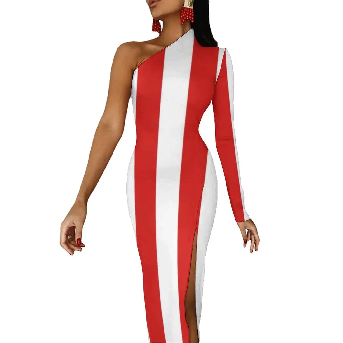 Striped/Rainbow Striped/American Flag Print One Sleeve Asymmetrical Bodycon Midi Dresses