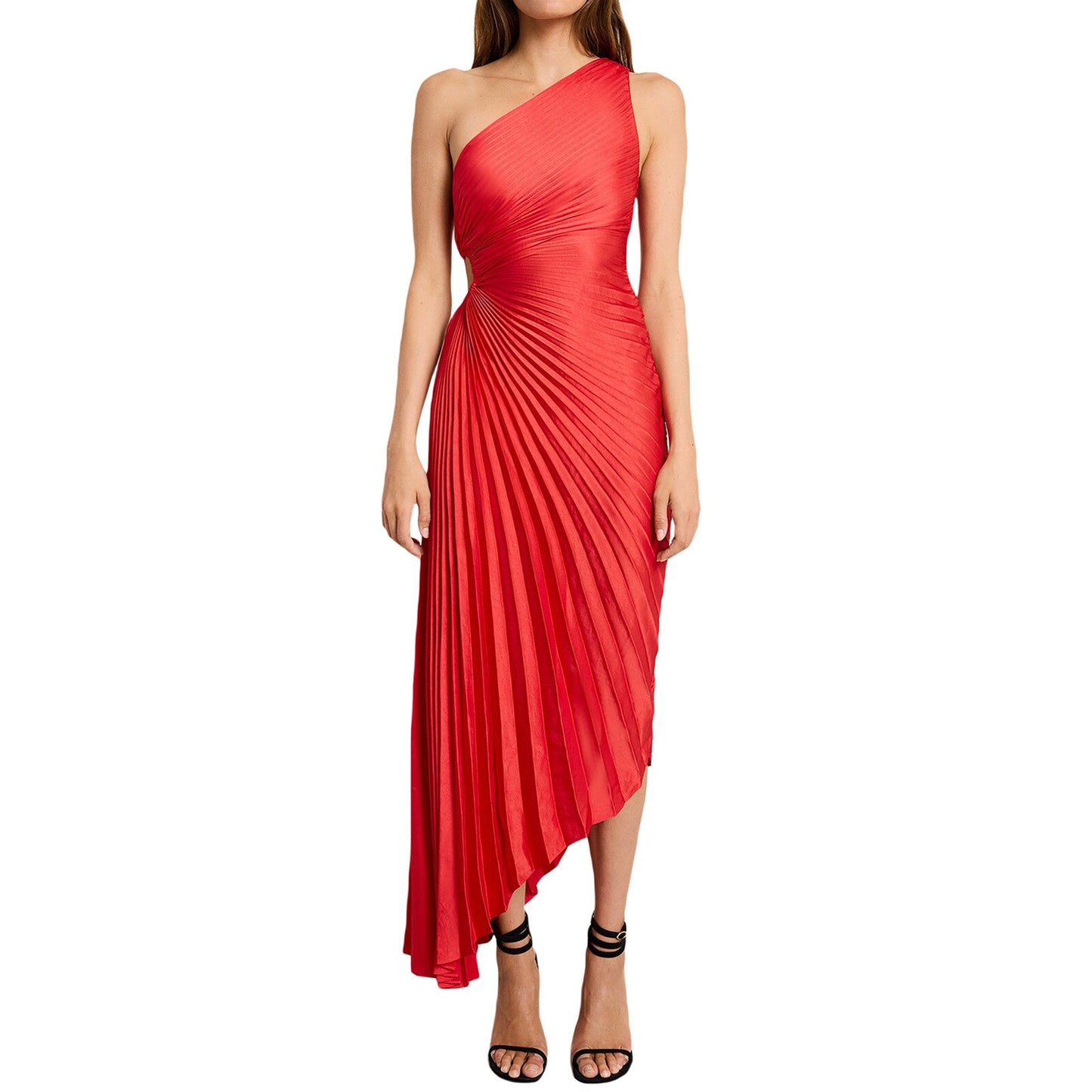 Irregular One Shoulder Strap Pleated Hollow Out Dress