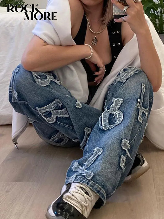 Patchwork Streetwear Baggy Cargo Wide Leg Denim Jeans