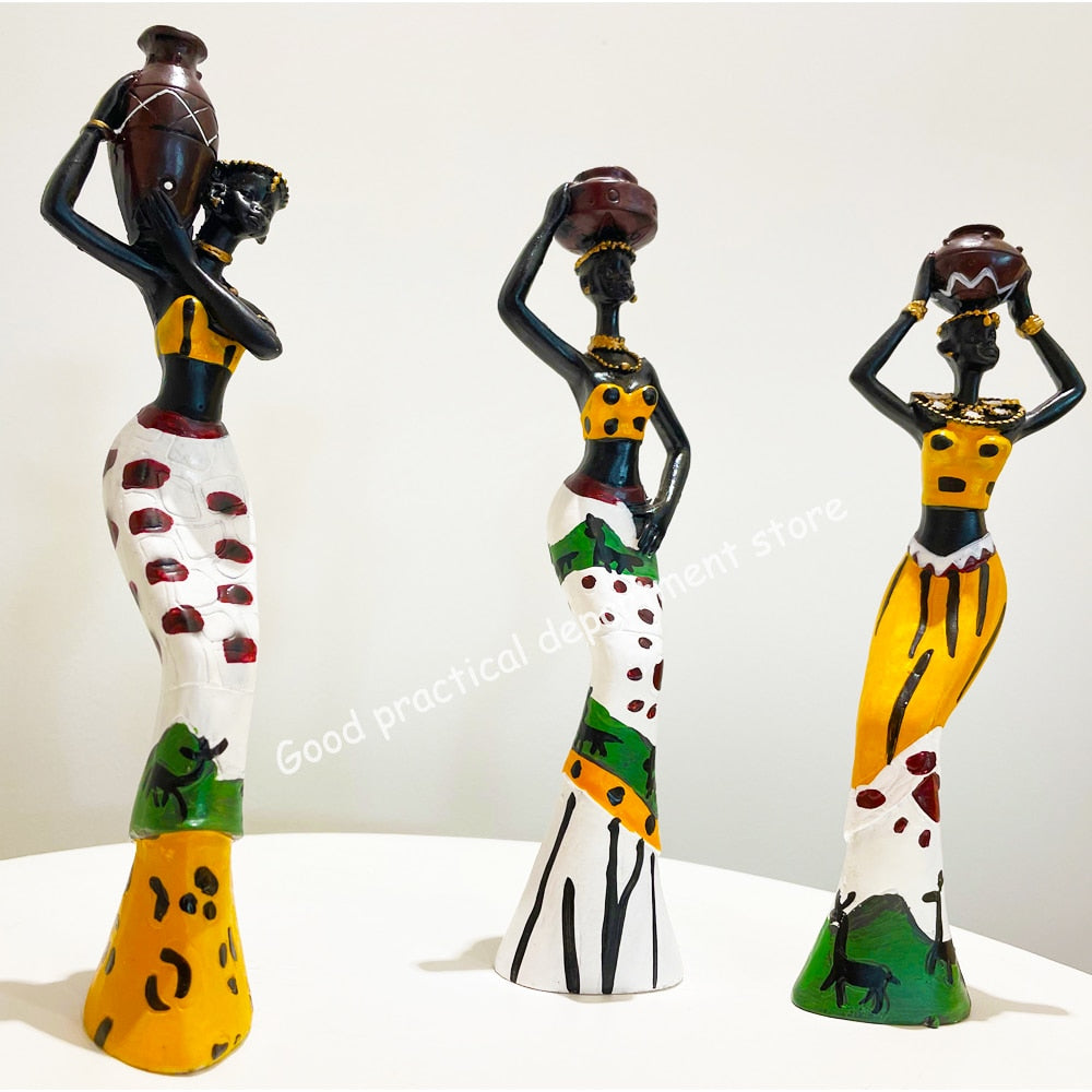 3pcs/Set African Women Resin Statues/Candle Holder