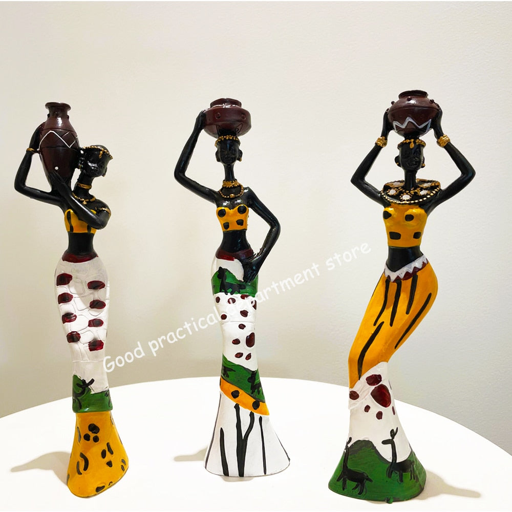 3pcs/Set African Women Resin Statues/Candle Holder