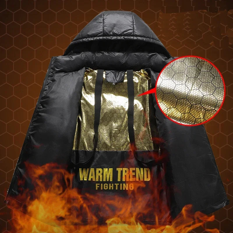 Men's Black Cotton Parka Windproof Hooded Down Parka Puffer Jacket