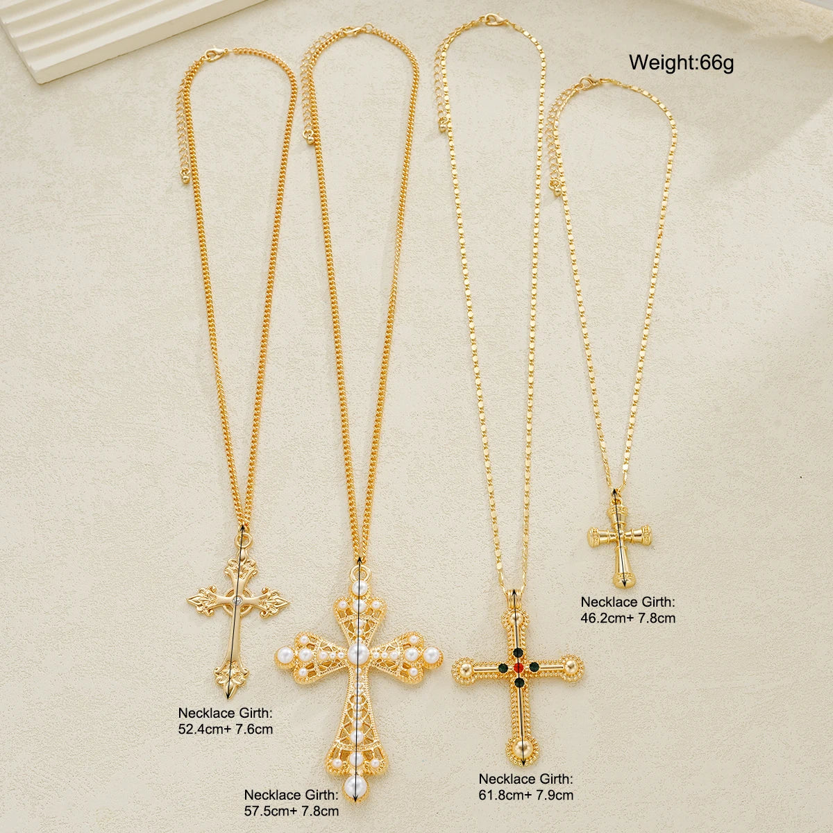 Punk Crystal Cross Pendant Necklace 4-Piece Jewelry Set