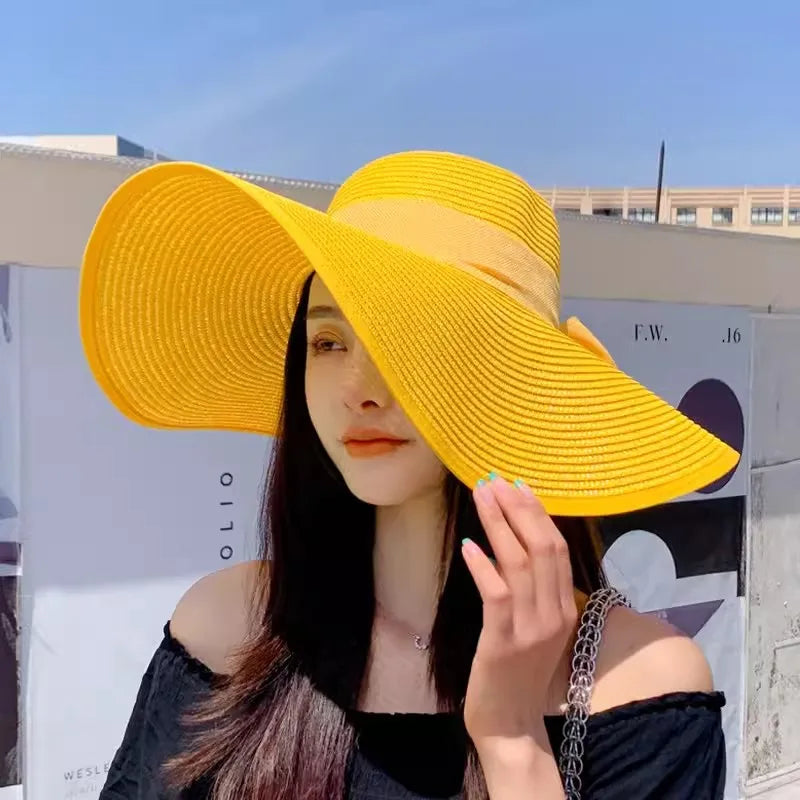 Oversized Straw Fedora Hat w/ Bow