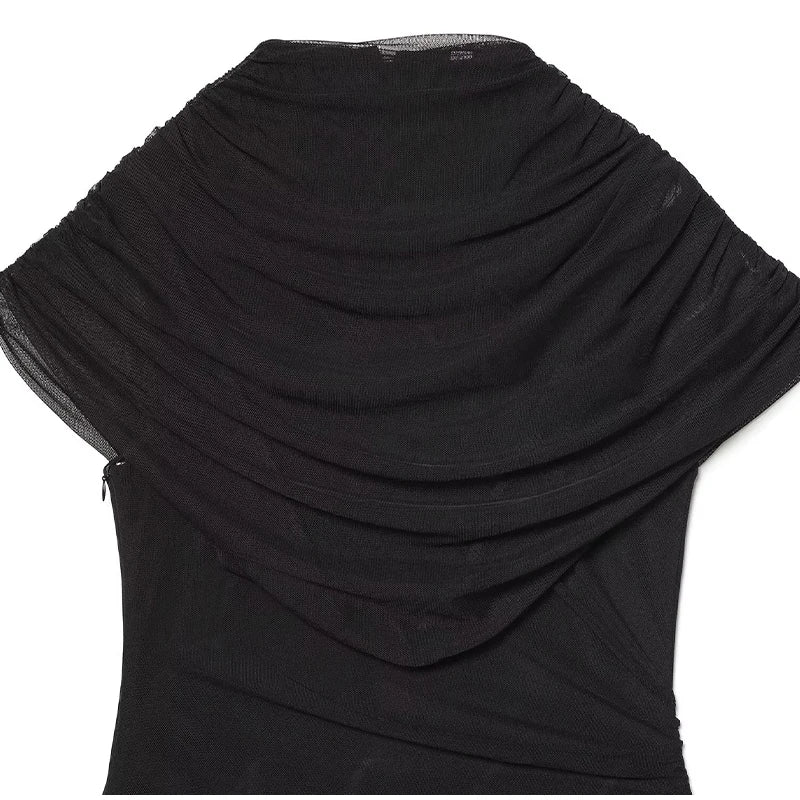 Layered Patchwork Cinched Waist Solid Color Short Sleeve Bodycon Formal Party Dress