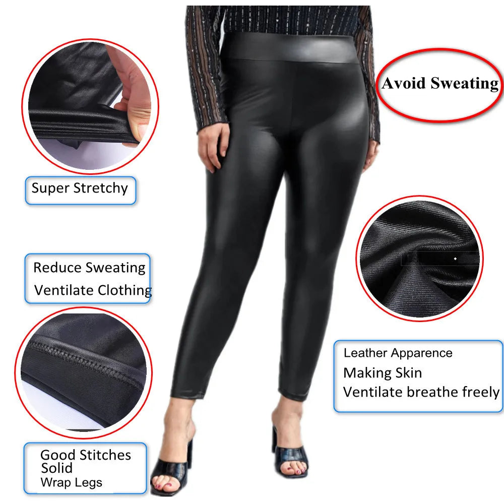 Faux Leather Plus Size Stretch Spandex Tummy Control Leggings to 7X