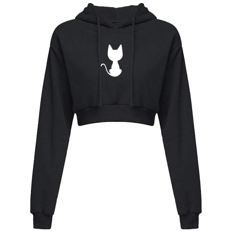 Women's Umbilical Top Hoodie Casual Long Sleeve Hooded Short Sweatshirt Sexy Printed Umbilical Sweater 10 Colors