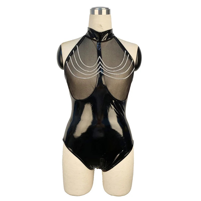 Latex Mesh PU Leather PVC Catsuit Zipper Crotch Romper Bodysuit to 5X