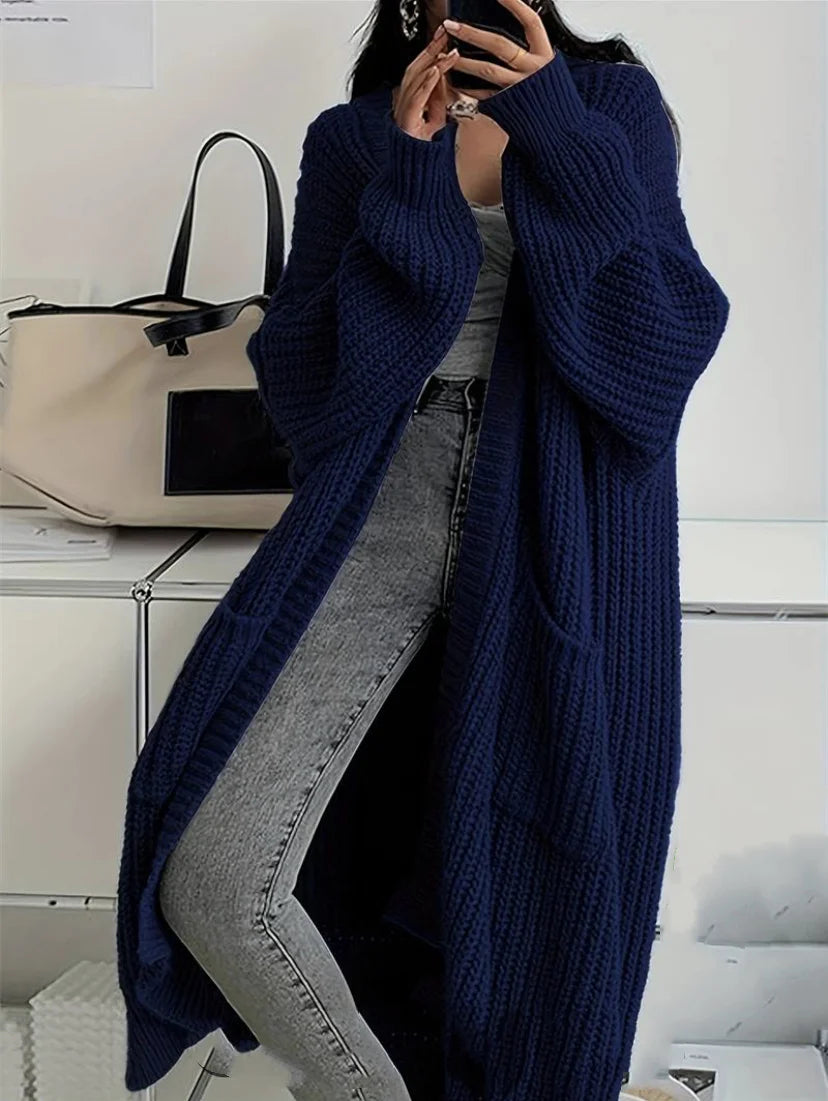 Oversized Cable Knitted Open Front Loose Women's Maxi Cardigan Sweater