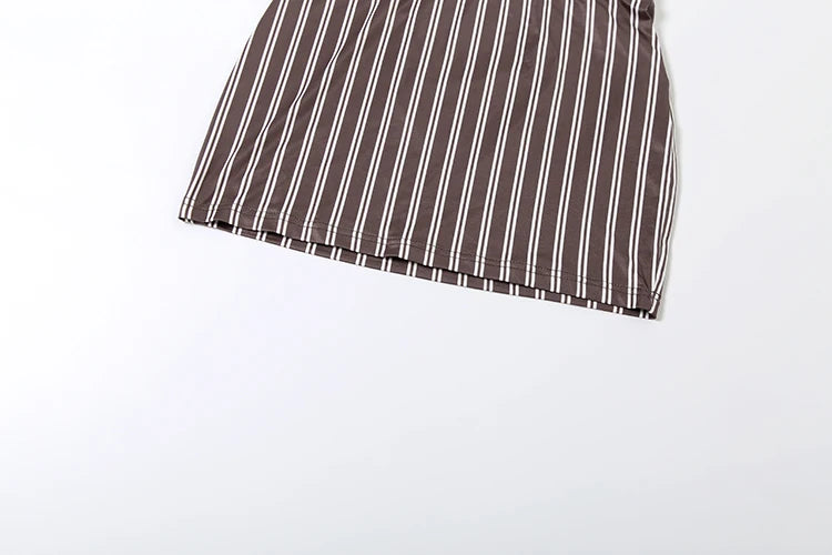 Striped Print Button-Up Long Sleeve Crop Blouse + Matching Mini Skirt Women's 2-Piece Set