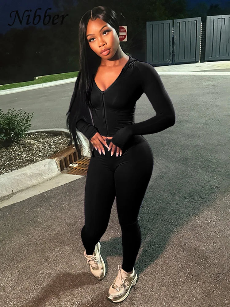 Bodycon Solid Color Women's Crop Zipper Fitness Hoodie Jacket + Workout Leggings Skin Tight Tracksuit