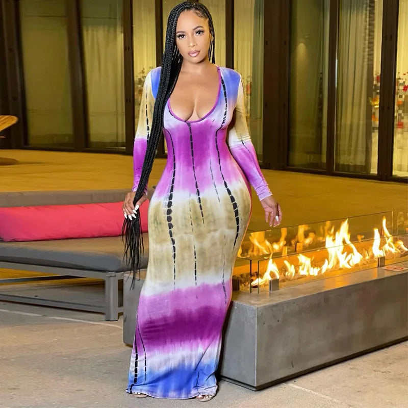 Sleeveless Tube Top Design/Long Sleeve Striped Colorblock Printed Bandage Skinny Maxi Dress