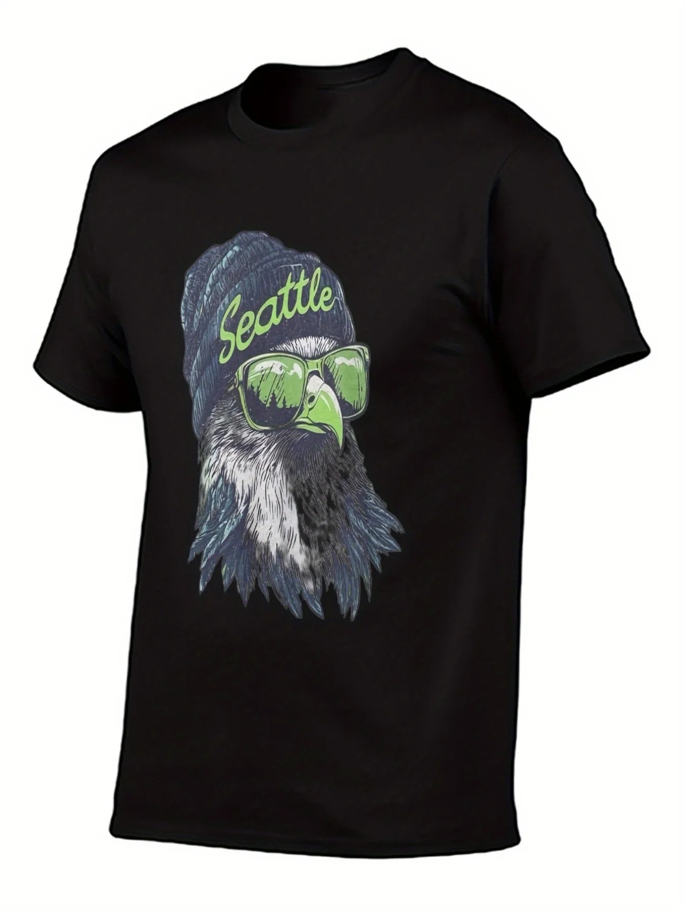 Seattle Seahawks 12th for Man Eagle w/ Sunglasses & Beanie Hat 3D Print Short Sleeve T-Shirt