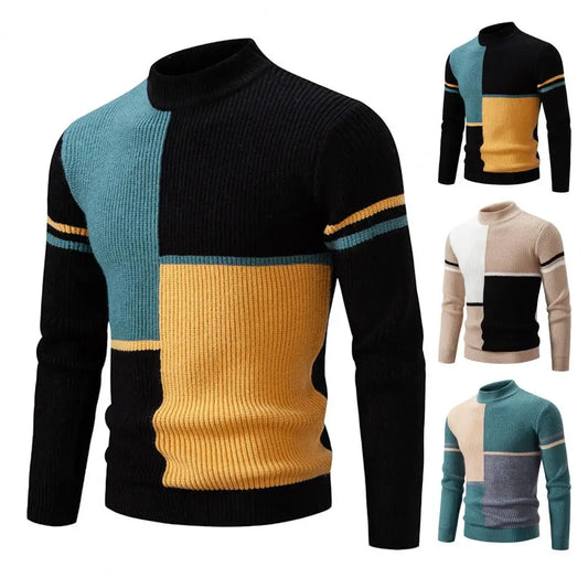 Colorblock Knitted Men's Slim Fit Long Sleeve Sweater