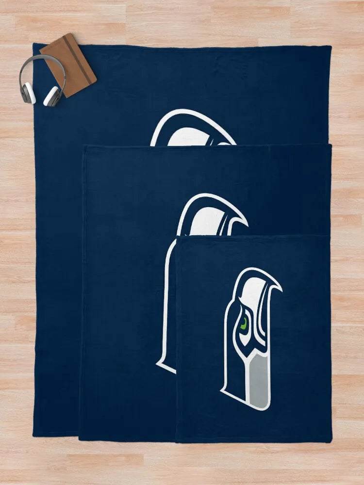 Seattle Seahawks Navy Blue Oversized Logo Plush  Designer Small Throw Blanket