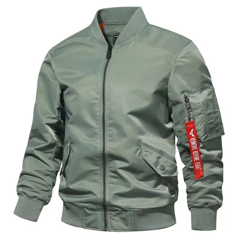 Men's Mandarin Collar Solid Color Cargo Multi-Pocket Zipper Bomber Jacket