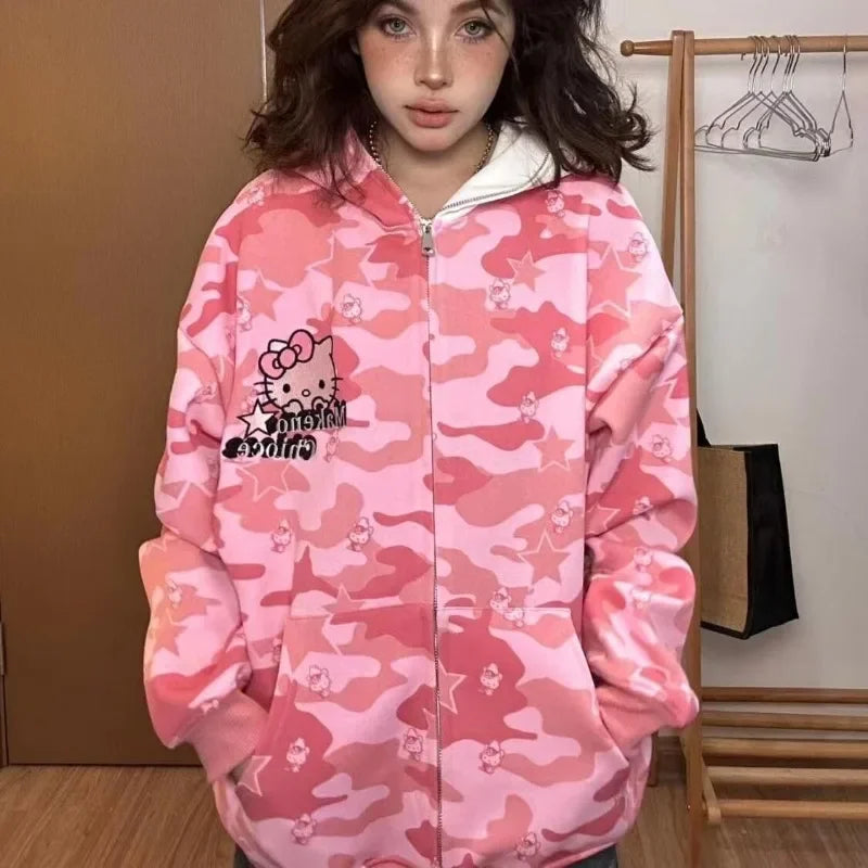 "Hello Kitty" Camoflauge Oversized Women's Hoodie Sweatshirt