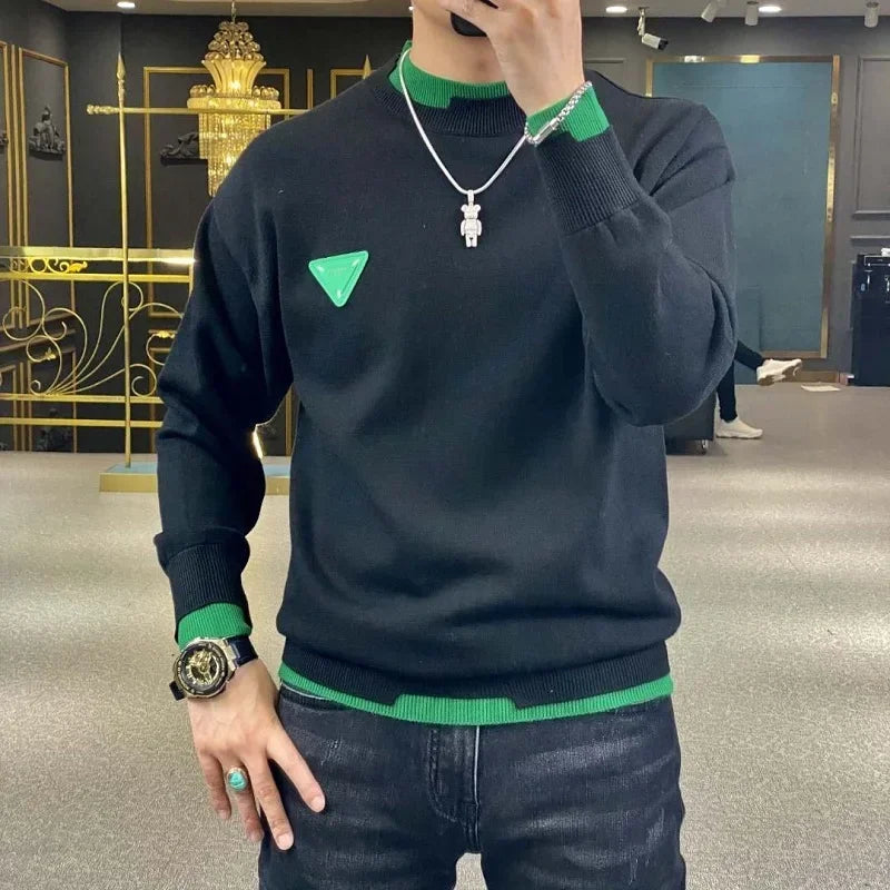Men's Long Sleeve Pullover Contrast Crew Neck Streetwear Sweatshirt 4X