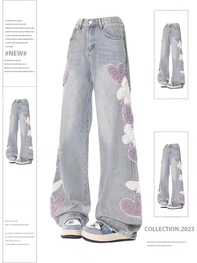 Vintage Heart Aesthetic Baggy Denim Trouser Women's Jeans