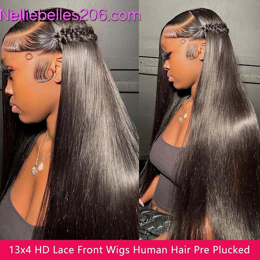 Brazilian HD Transparent Lace Glueless 100% Human Hair Bone Straight 13x4/13x6/4×4  Pre-Plucked Lacefront Wigs