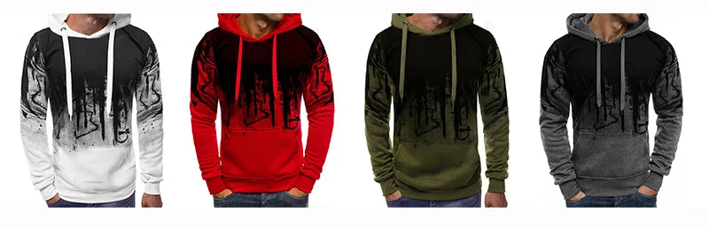 Men's Gradient Colorblock Print Drawstring Pullover Hoodie Sweatshirt