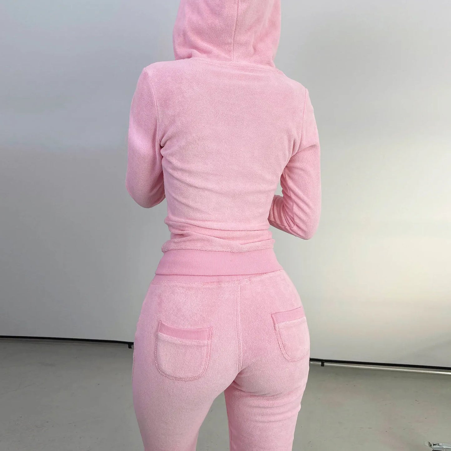 Solid Color Fleece Zipper Hooodie Jacket w/ Elastic Sweatpants & Tank Top 3-Piece Women's Sweatsuit Tracksuit