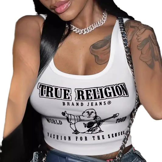 True Religion Letter Print U-Neck Women's  Tank Top