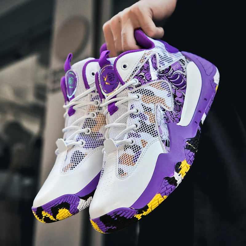 Graffiti Camouflage Purple/White Hightop Basketball Sneakers