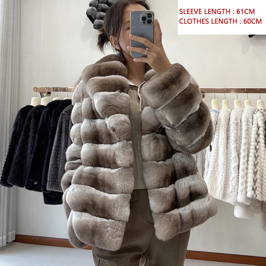 Real Chinchilla Fur Colorblock Gradient Women's Jacket