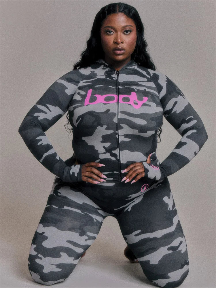 "Body" Streetwear Hip-Hop Zipper Fitness Jacket + Skinny Leggings Women's Tracksuit