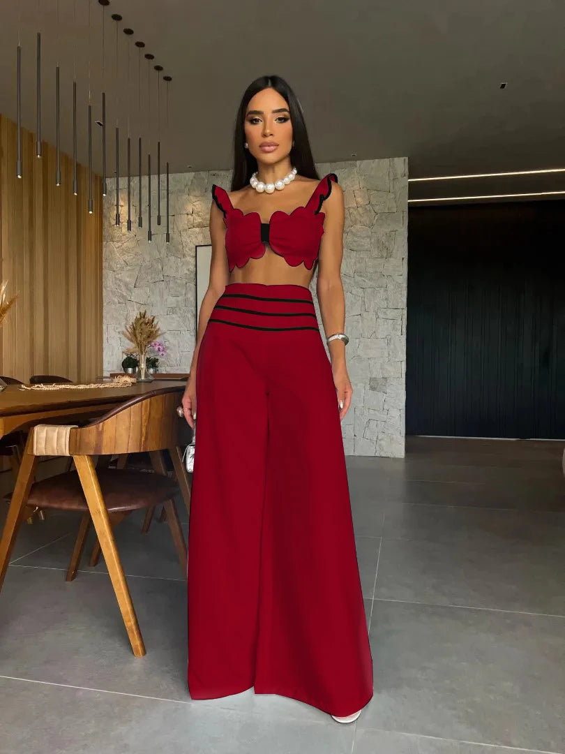 Flower Embroidered Backless High Street Cropped Backless Blazer + Wide Leg Pants Women's Suit or Hollow-Out Short Sleeve or Sleeveless Floral/Solid Jumpsuits
