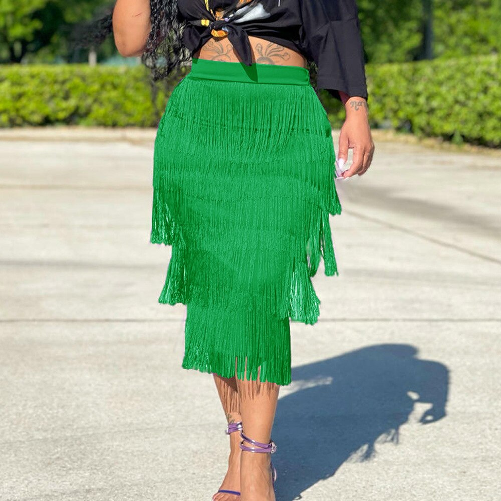 High Waist Tassels Midi Flapper Skirt to 4X