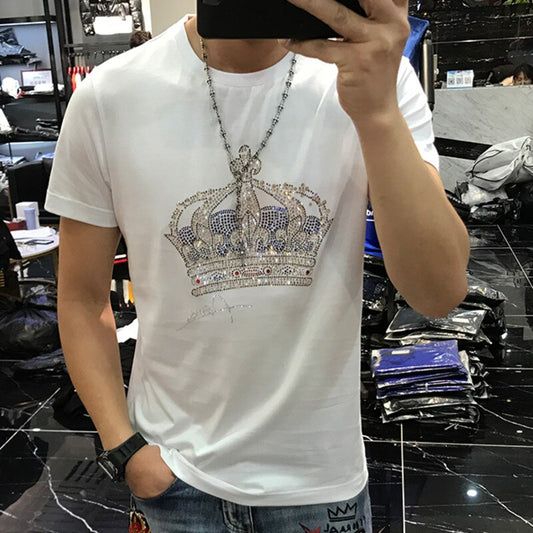 Rhinestone Sparkling Crown Men's Hot Diamond T-Shirt