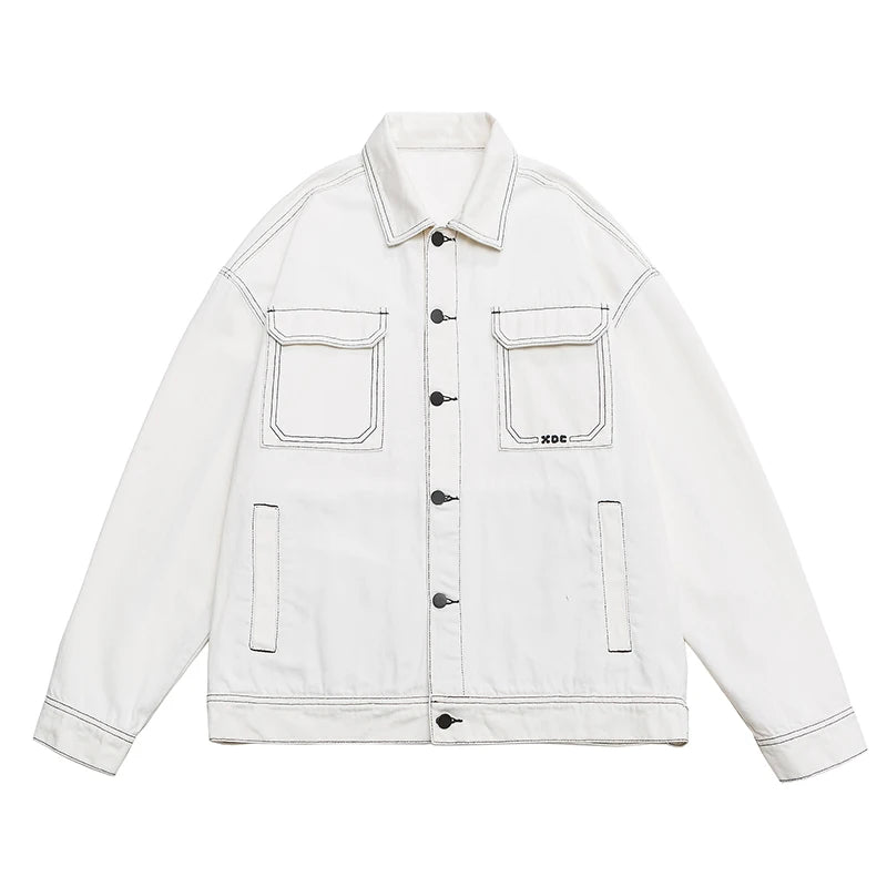 Men's Loose Contrast Color Drop Shoulder Denim Jean Jacket